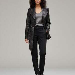 Joseph Ribkoff Chocolate Brown Belted Jacket Faux Suede Size 4 Shimmer